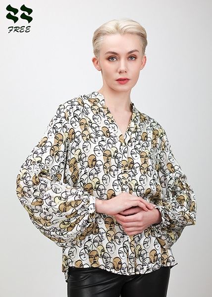 Digital Print Bishop Sleeve Blouse Chinese Factory