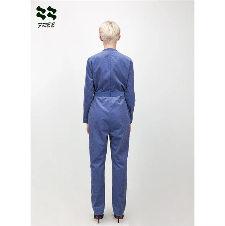 blue jumpsuit with long sleeve