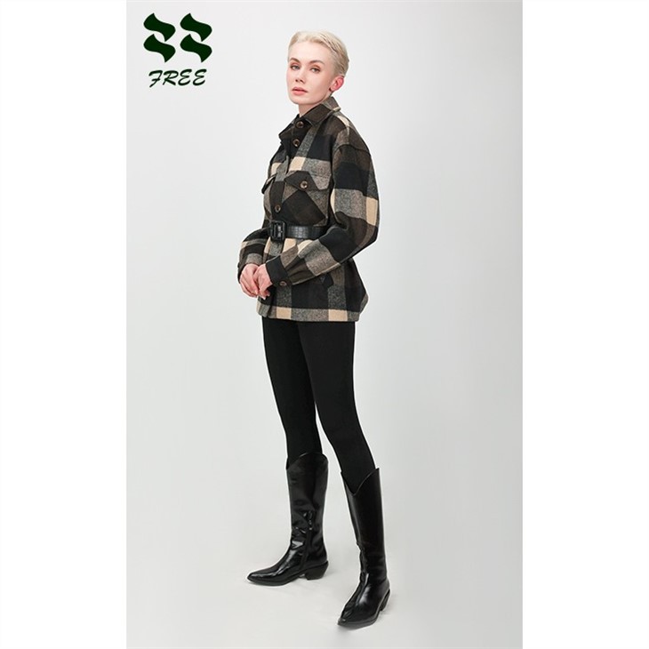 Oversize Heavy Check Coat With Button For Women